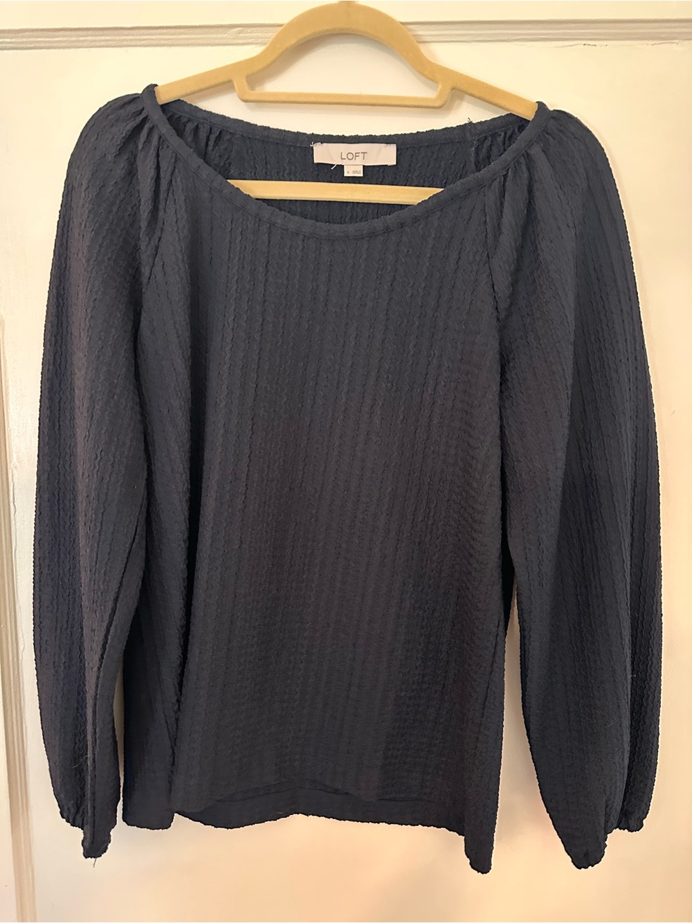LOFT Dark Navy Textured Long Sleeve Top
